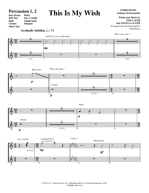 This Is My Wish (Choral Anthem SATB) Percussion 1/2 (Word Music Choral / Arr. Cliff Duren)