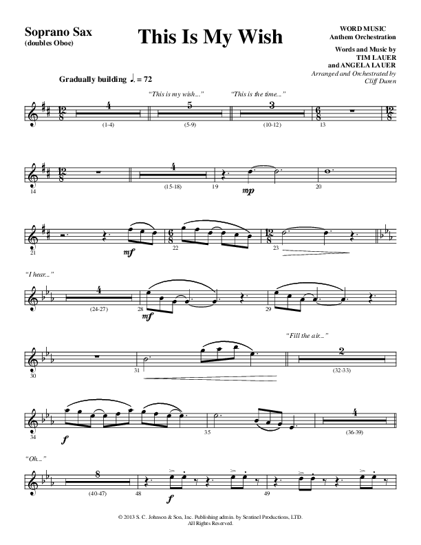 This Is My Wish (Choral Anthem SATB) Soprano Sax (Word Music Choral / Arr. Cliff Duren)