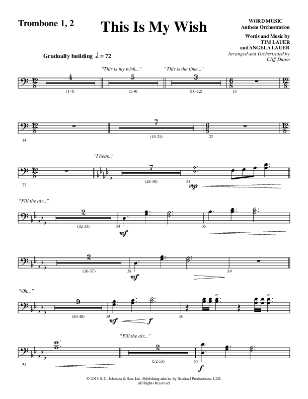 This Is My Wish (Choral Anthem SATB) Trombone 1/2 (Word Music Choral / Arr. Cliff Duren)