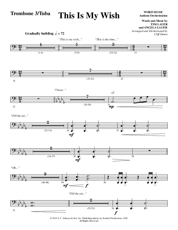 This Is My Wish (Choral Anthem SATB) Trombone 3/Tuba (Word Music Choral / Arr. Cliff Duren)