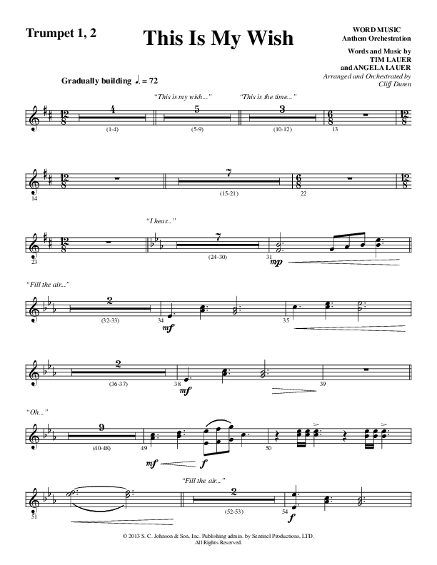 This Is My Wish (Choral Anthem SATB) Trumpet 1,2 (Word Music Choral / Arr. Cliff Duren)
