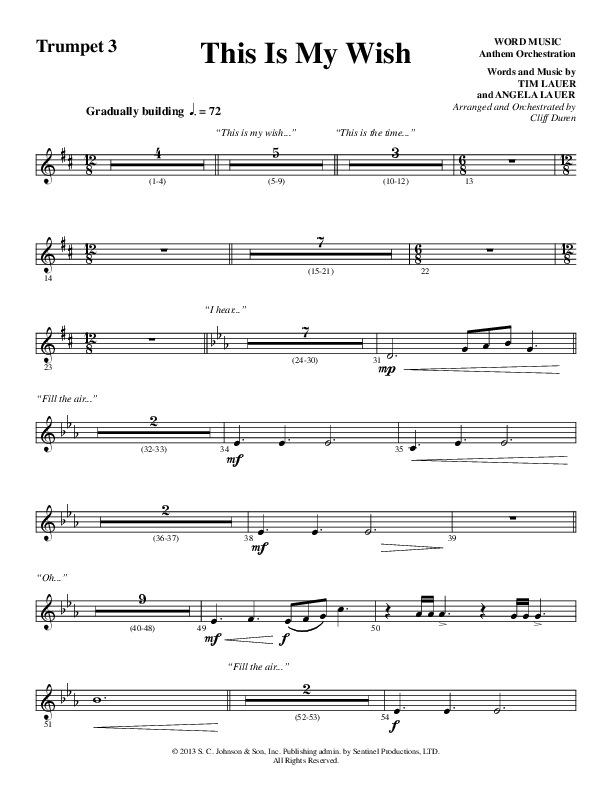 This Is My Wish (Choral Anthem SATB) Trumpet 3 (Word Music Choral / Arr. Cliff Duren)