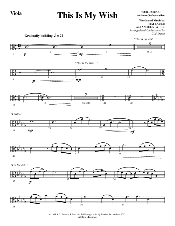 This Is My Wish (Choral Anthem SATB) Viola (Word Music Choral / Arr. Cliff Duren)