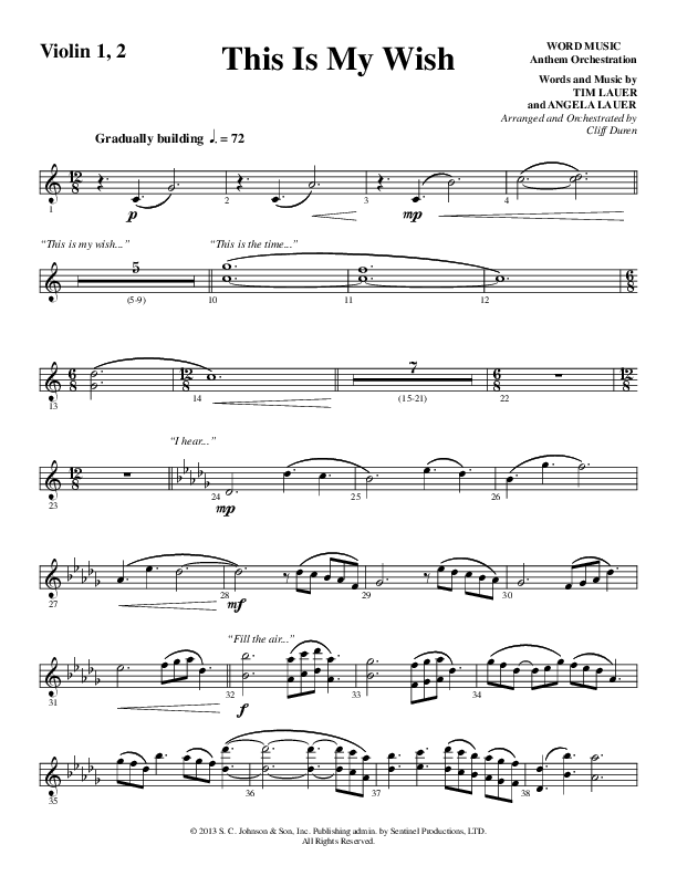 This Is My Wish (Choral Anthem SATB) Violin 1/2 (Word Music Choral / Arr. Cliff Duren)