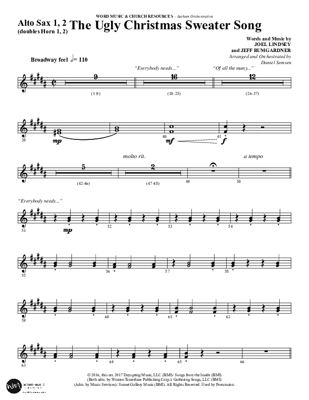 The Ugly Christmas Sweater Song (Choral Anthem SATB) Alto Sax 1/2 (Word Music Choral / Arr. Daniel Semsen)