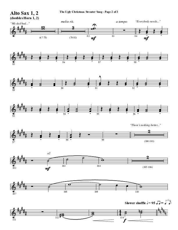 The Ugly Christmas Sweater Song (Choral Anthem SATB) Alto Sax 1/2 (Word Music Choral / Arr. Daniel Semsen)