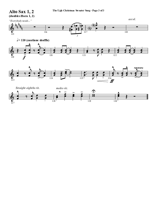 The Ugly Christmas Sweater Song (Choral Anthem SATB) Alto Sax 1/2 (Word Music Choral / Arr. Daniel Semsen)