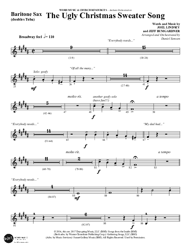 The Ugly Christmas Sweater Song (Choral Anthem SATB) Bari Sax (Word Music Choral / Arr. Daniel Semsen)