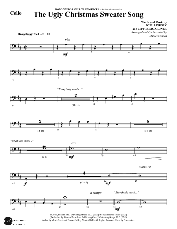 The Ugly Christmas Sweater Song (Choral Anthem SATB) Cello (Word Music Choral / Arr. Daniel Semsen)
