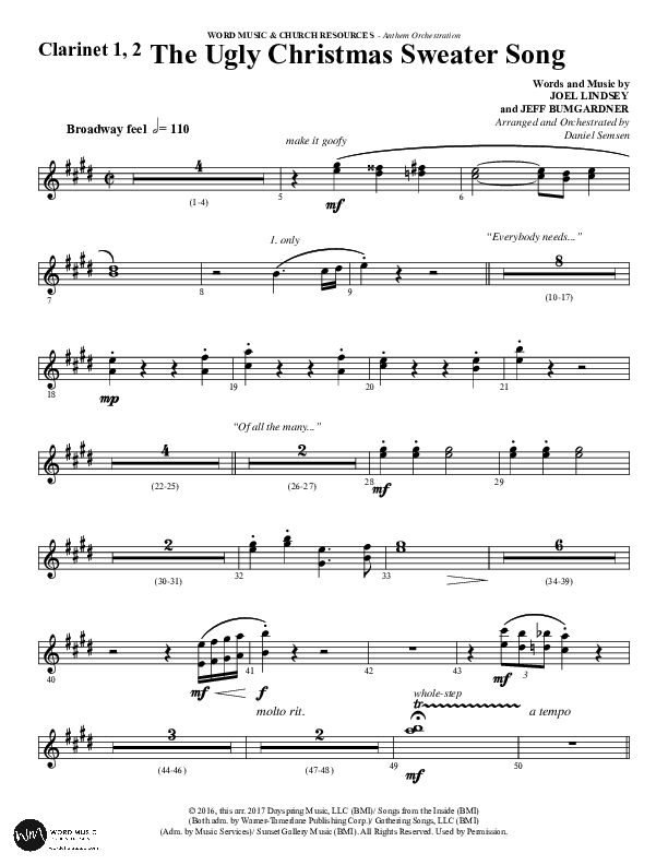 The Ugly Christmas Sweater Song (Choral Anthem SATB) Clarinet 1/2 (Word Music Choral / Arr. Daniel Semsen)