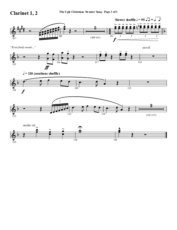 The Ugly Christmas Sweater Song (Choral Anthem SATB) Clarinet 1/2 (Word Music Choral / Arr. Daniel Semsen)