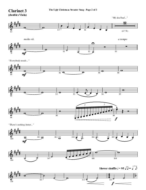 The Ugly Christmas Sweater Song (Choral Anthem SATB) Clarinet 3 (Word Music Choral / Arr. Daniel Semsen)