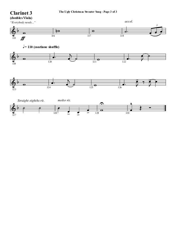 The Ugly Christmas Sweater Song (Choral Anthem SATB) Clarinet 3 (Word Music Choral / Arr. Daniel Semsen)