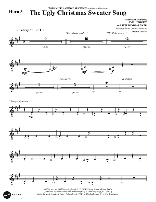 The Ugly Christmas Sweater Song (Choral Anthem SATB) French Horn 3 (Word Music Choral / Arr. Daniel Semsen)