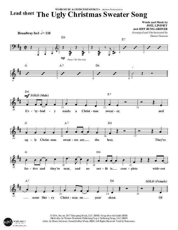 The Ugly Christmas Sweater Song (Choral Anthem SATB) Lead Sheet (Melody) (Word Music Choral / Arr. Daniel Semsen)