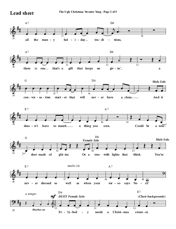 The Ugly Christmas Sweater Song (Choral Anthem SATB) Lead Sheet (Melody) (Word Music Choral / Arr. Daniel Semsen)