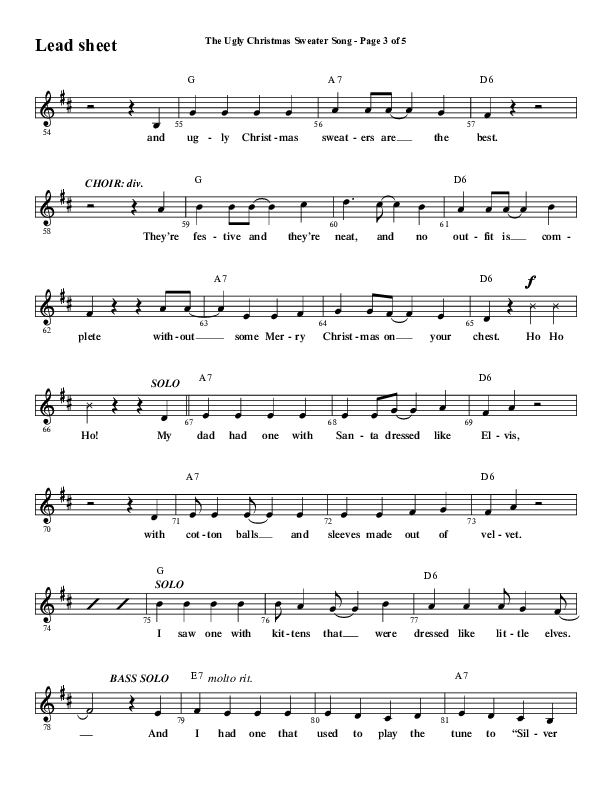 The Ugly Christmas Sweater Song (Choral Anthem SATB) Lead Sheet (Melody) (Word Music Choral / Arr. Daniel Semsen)