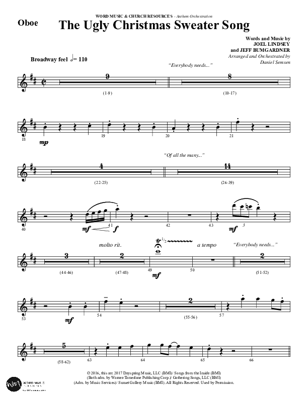 The Ugly Christmas Sweater Song (Choral Anthem SATB) Oboe (Word Music Choral / Arr. Daniel Semsen)