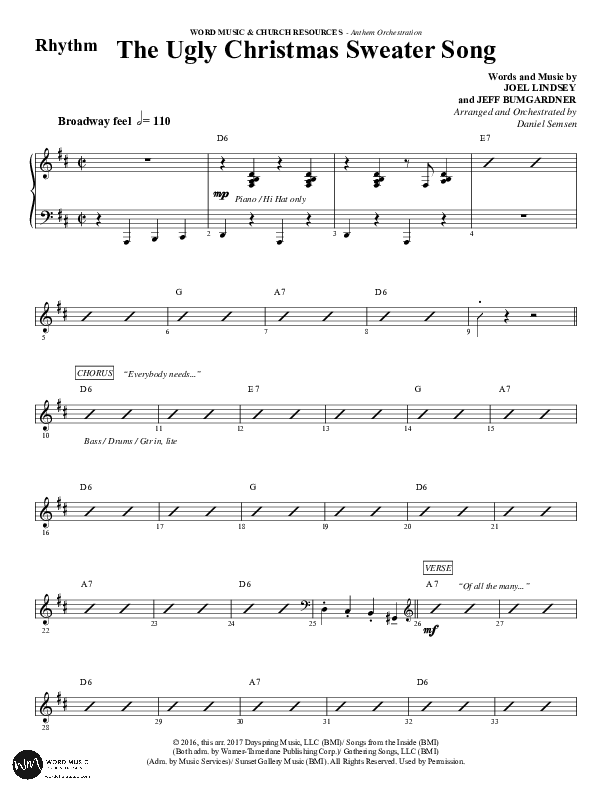 The Ugly Christmas Sweater Song (Choral Anthem SATB) Rhythm Chart (Word Music Choral / Arr. Daniel Semsen)
