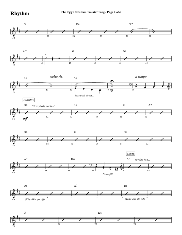 The Ugly Christmas Sweater Song (Choral Anthem SATB) Rhythm Chart (Word Music Choral / Arr. Daniel Semsen)