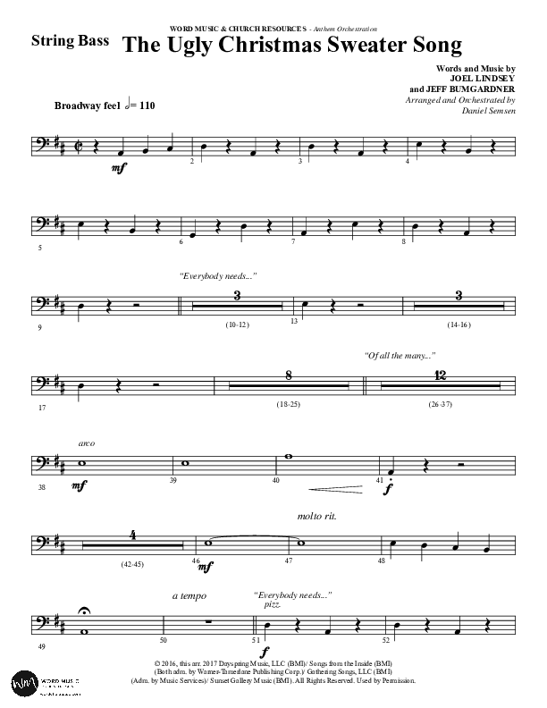 The Ugly Christmas Sweater Song (Choral Anthem SATB) String Bass (Word Music Choral / Arr. Daniel Semsen)