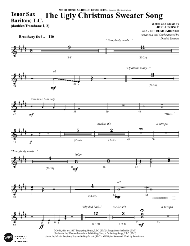 The Ugly Christmas Sweater Song (Choral Anthem SATB) Tenor Sax/Baritone T.C. (Word Music Choral / Arr. Daniel Semsen)