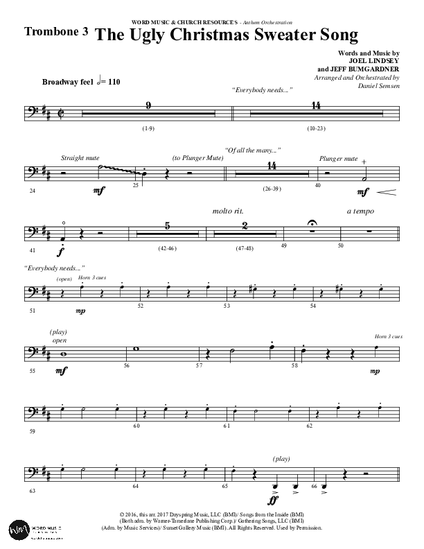 The Ugly Christmas Sweater Song (Choral Anthem SATB) Trombone 3 (Word Music Choral / Arr. Daniel Semsen)
