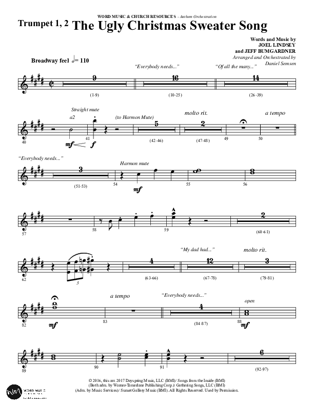 The Ugly Christmas Sweater Song (Choral Anthem SATB) Trumpet 1,2 (Word Music Choral / Arr. Daniel Semsen)