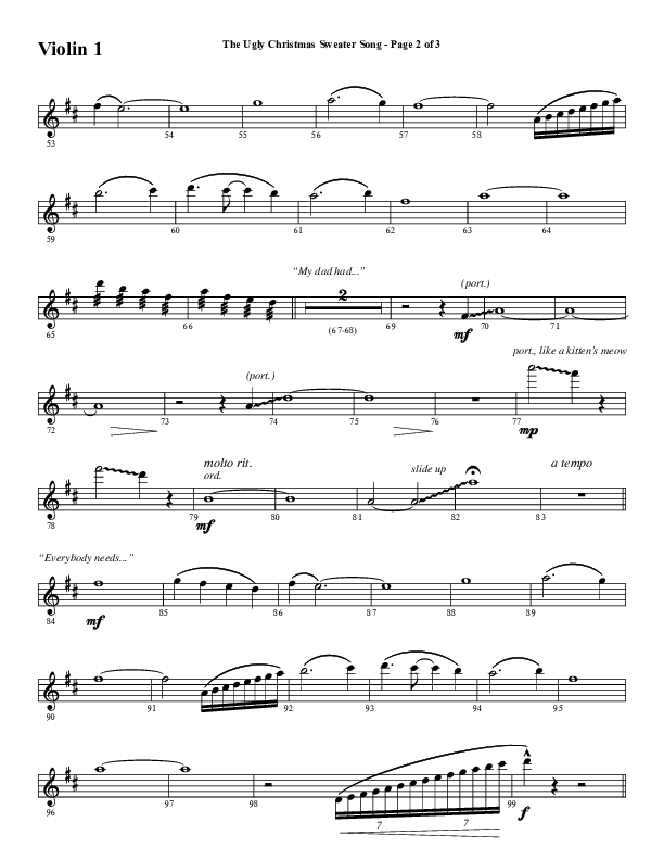 The Ugly Christmas Sweater Song (Choral Anthem SATB) Violin 1 (Word Music Choral / Arr. Daniel Semsen)