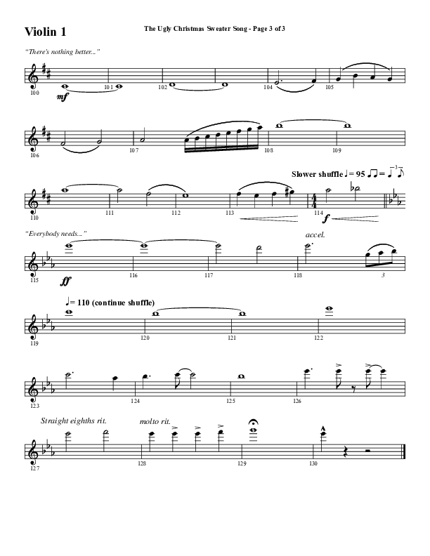 The Ugly Christmas Sweater Song (Choral Anthem SATB) Violin 1 (Word Music Choral / Arr. Daniel Semsen)