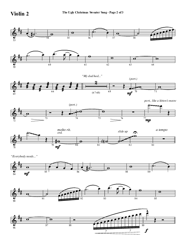 The Ugly Christmas Sweater Song (Choral Anthem SATB) Violin 2 (Word Music Choral / Arr. Daniel Semsen)