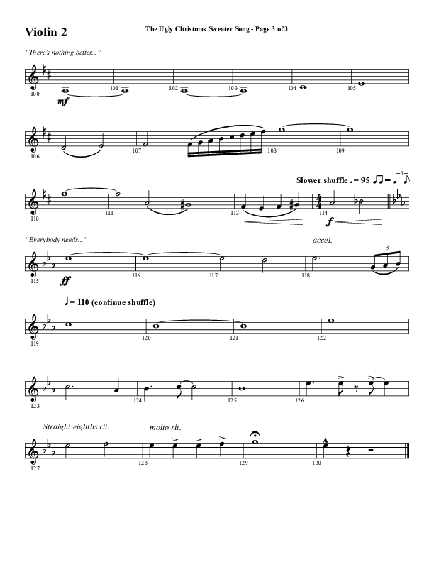 The Ugly Christmas Sweater Song (Choral Anthem SATB) Violin 2 (Word Music Choral / Arr. Daniel Semsen)