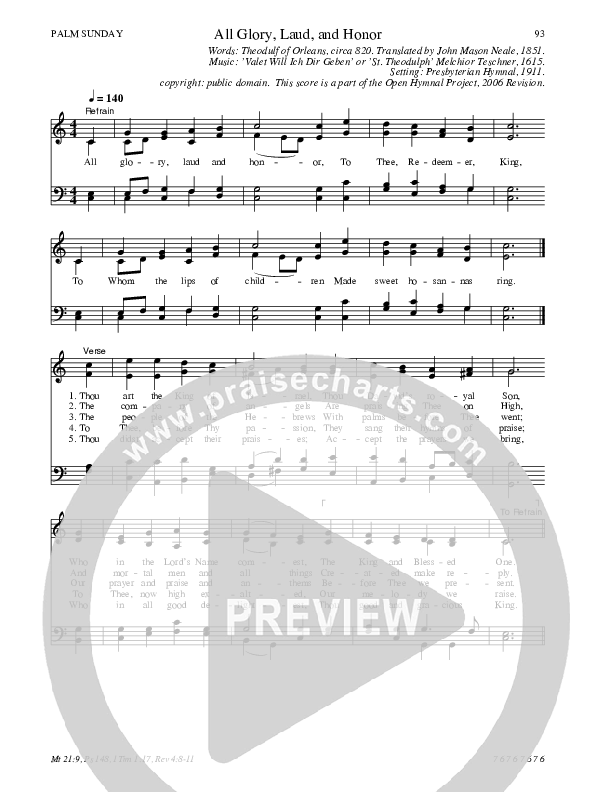 All Glory Laud And Honor Hymn Sheet (SATB) (Traditional Hymn)