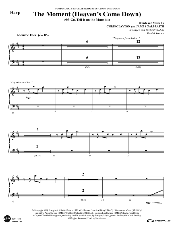 The Moment (Heaven's Come Down) (Choral Anthem SATB) Harp (Word Music Choral / Arr. Daniel Semsen)
