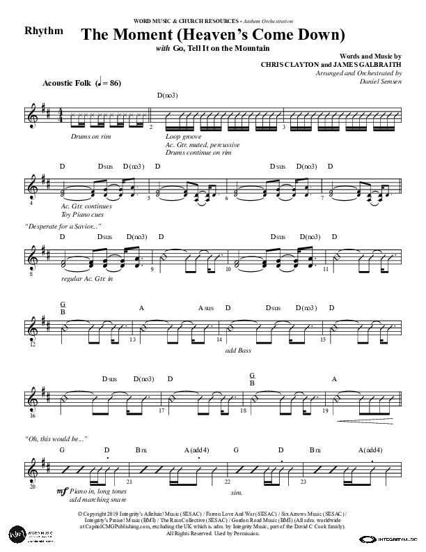 The Moment (Heaven's Come Down) (Choral Anthem SATB) Rhythm Chart (Word Music Choral / Arr. Daniel Semsen)