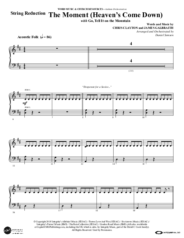 The Moment (Heaven's Come Down) (Choral Anthem SATB) String Reduction (Word Music Choral / Arr. Daniel Semsen)