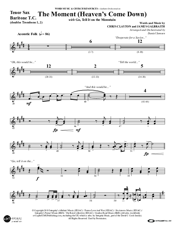The Moment (Heaven's Come Down) (Choral Anthem SATB) Tenor Sax/Baritone T.C. (Word Music Choral / Arr. Daniel Semsen)
