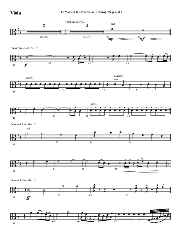 The Moment (Heaven's Come Down) (Choral Anthem SATB) Viola (Word Music Choral / Arr. Daniel Semsen)