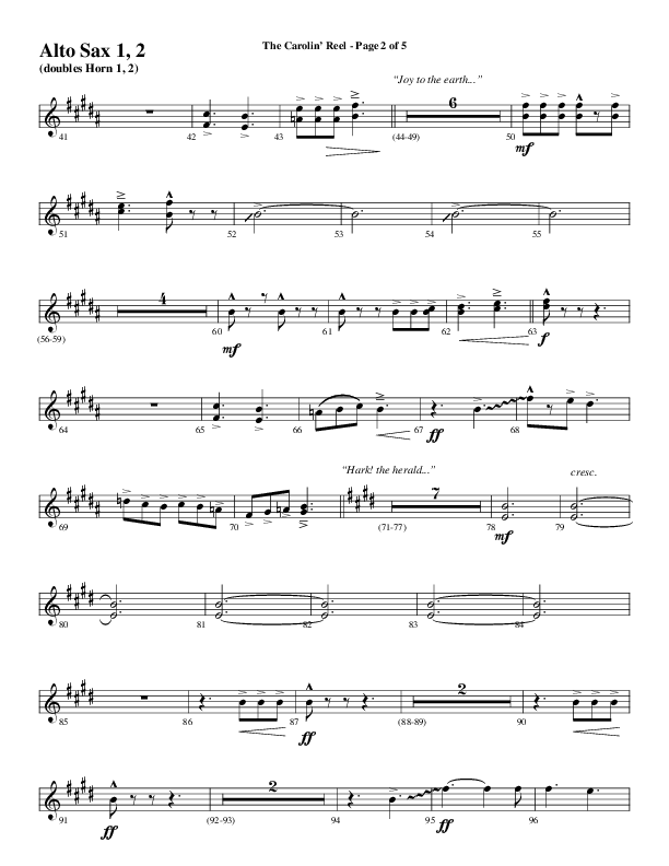 The Carolin' Reel (Choral Anthem SATB) Alto Sax 1/2 (Word Music Choral / Arr. Daniel Semsen)