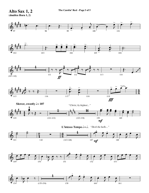 The Carolin' Reel (Choral Anthem SATB) Alto Sax 1/2 (Word Music Choral / Arr. Daniel Semsen)