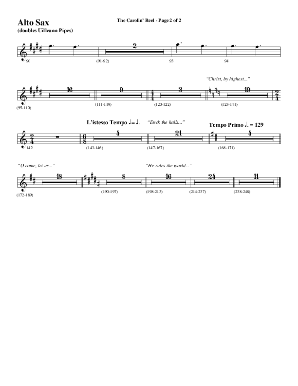 The Carolin' Reel (Choral Anthem SATB) Alto Sax (Word Music Choral / Arr. Daniel Semsen)