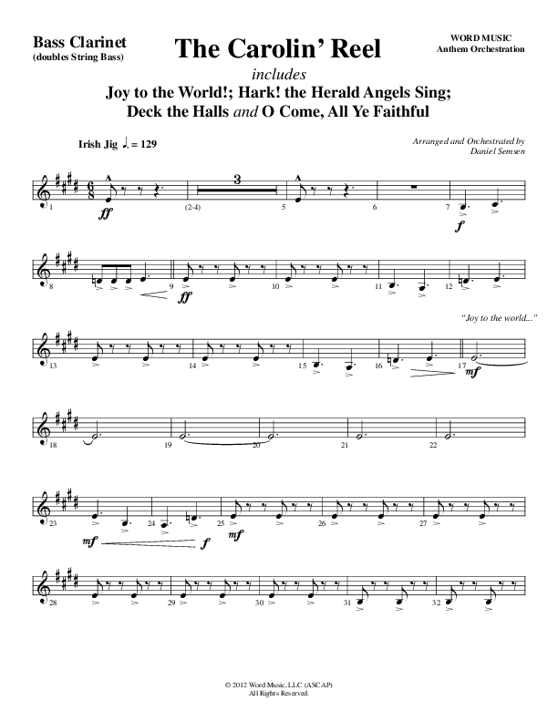 The Carolin' Reel (Choral Anthem SATB) Bass Clarinet (Word Music Choral / Arr. Daniel Semsen)