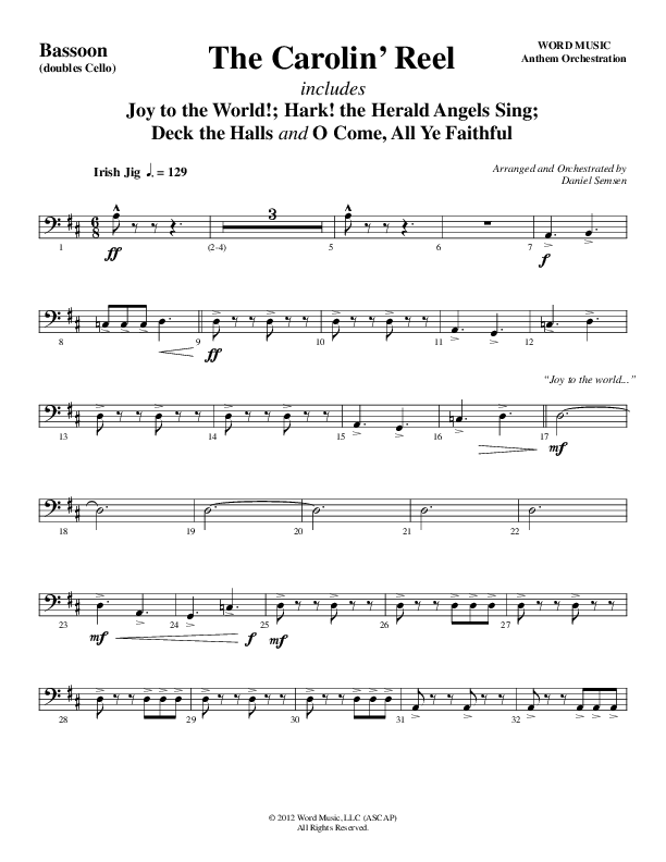 The Carolin' Reel (Choral Anthem SATB) Bassoon (Word Music Choral / Arr. Daniel Semsen)