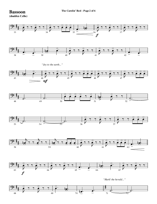 The Carolin' Reel (Choral Anthem SATB) Bassoon (Word Music Choral / Arr. Daniel Semsen)