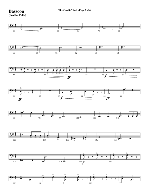The Carolin' Reel (Choral Anthem SATB) Bassoon (Word Music Choral / Arr. Daniel Semsen)