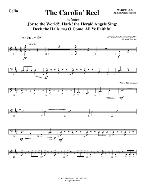 The Carolin' Reel (Choral Anthem SATB) Cello (Word Music Choral / Arr. Daniel Semsen)