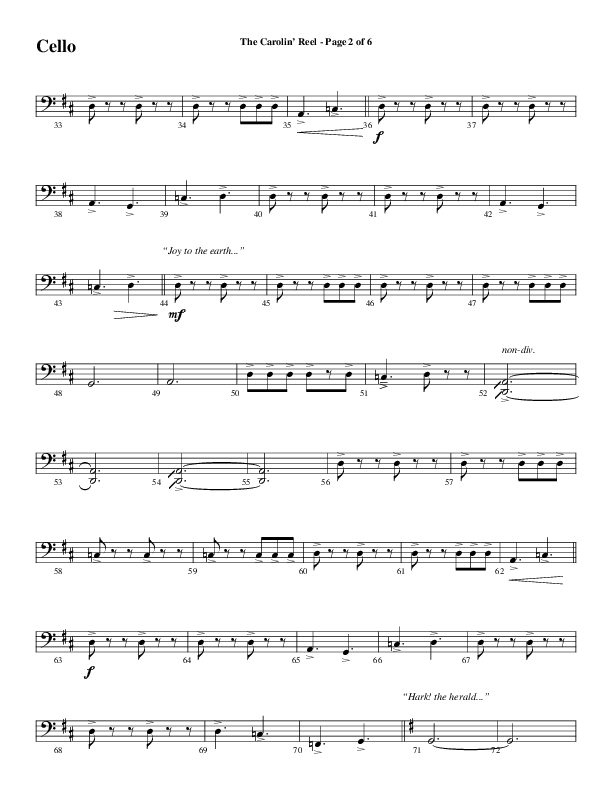 The Carolin' Reel (Choral Anthem SATB) Cello (Word Music Choral / Arr. Daniel Semsen)