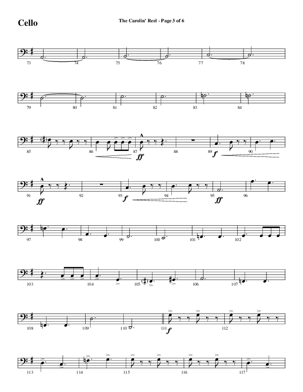 The Carolin' Reel (Choral Anthem SATB) Cello (Word Music Choral / Arr. Daniel Semsen)