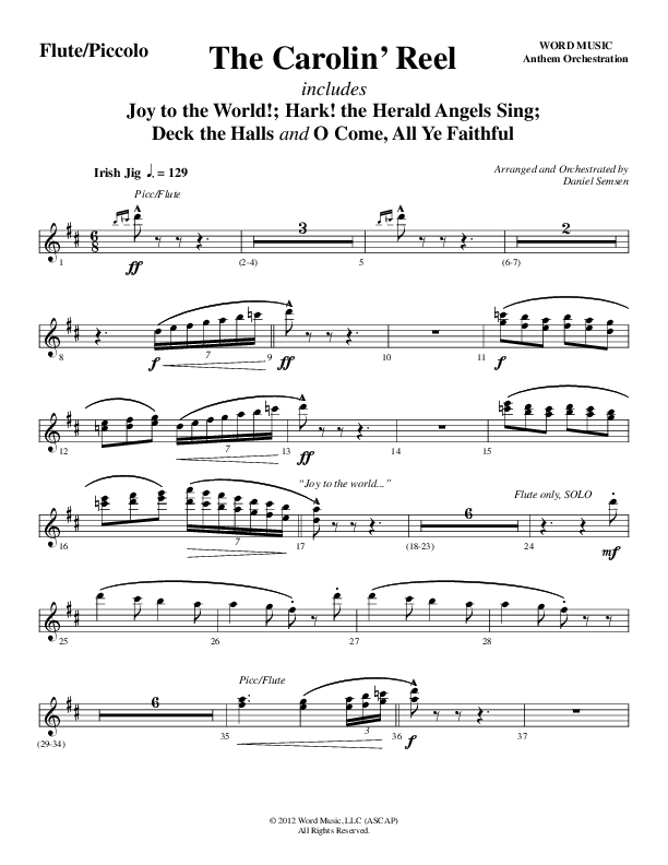 The Carolin' Reel (Choral Anthem SATB) Flute/Piccolo (Word Music Choral / Arr. Daniel Semsen)