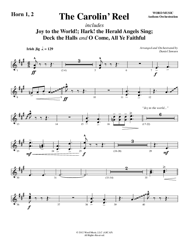 The Carolin' Reel (Choral Anthem SATB) French Horn 1/2 (Word Music Choral / Arr. Daniel Semsen)